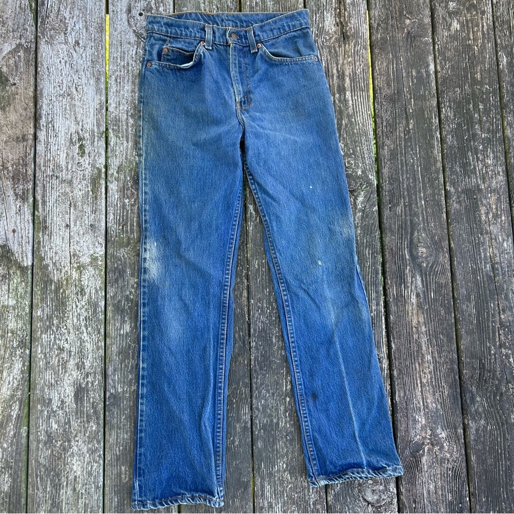 Vintage 80s Levi’s Orange Tab Rare Leather Patch Faded Straight Leg Jean Size 27 - Picture 2 of 9